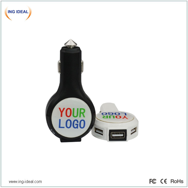 3 USB Car Charger Fast Charging With Hammer Function